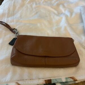 Coach Brown Leather Wristlet Clutch